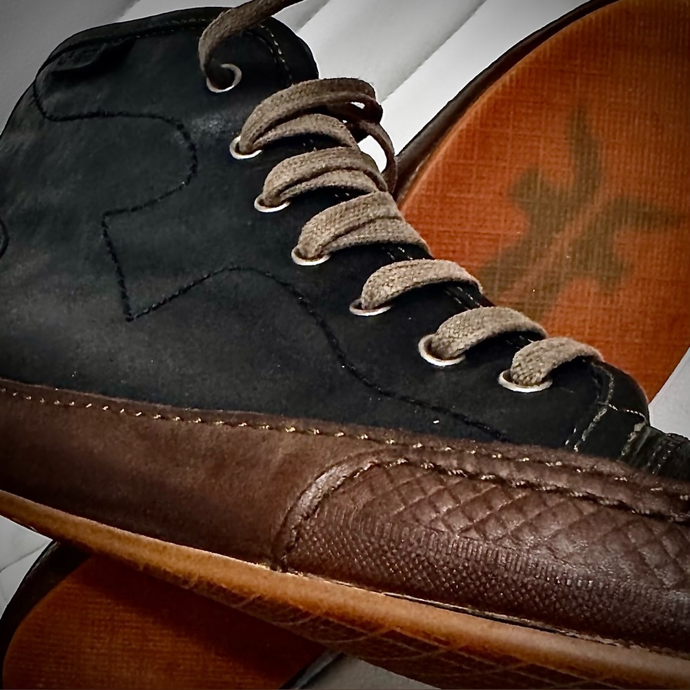 Frye Cooper Tall Lace High Top Sneaker Black / Brown Mens 11.5 Preowned EUC